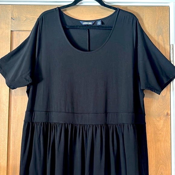 Lands End Black Midi Dress Womens 2X Cotton blend short sleeve simple Basic - Picture 3 of 7